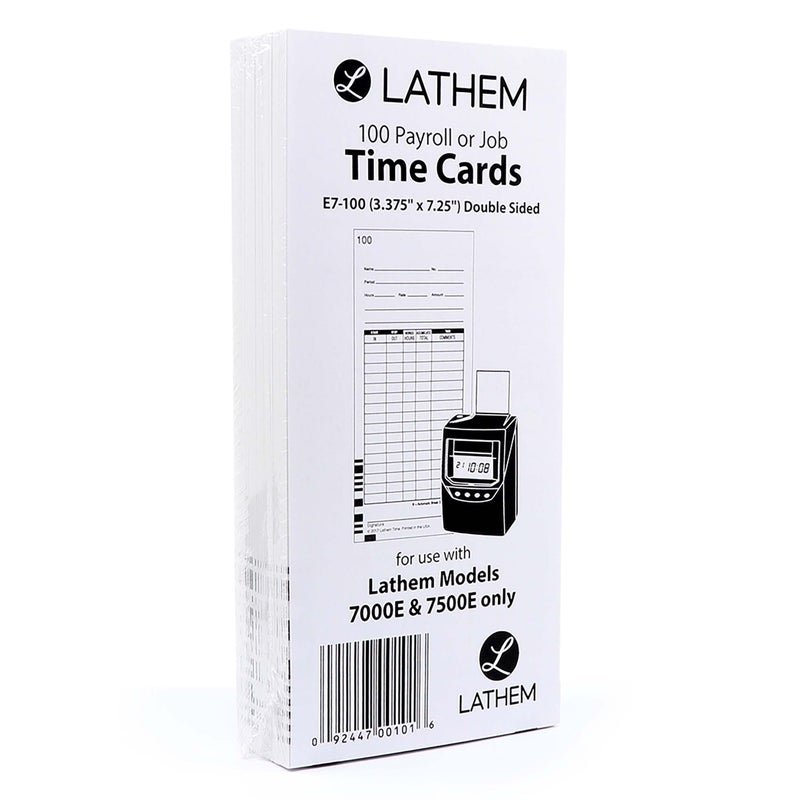 Lathem Time E7-100 Universal 2-Sided Time Cards for 7000E Time Recorder  Numbered 1-100  100/Pack  3 1/2 x 7 1/4 - Image 3